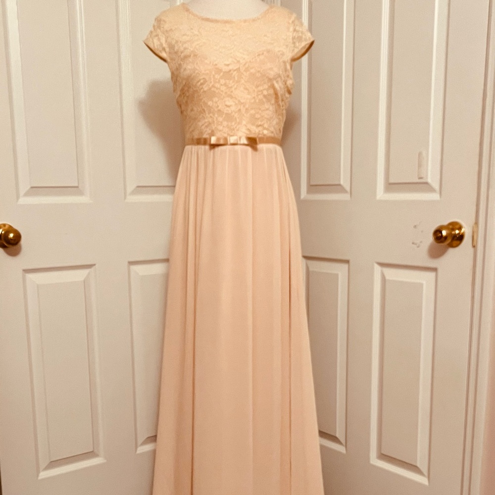 Long gown with lace bodice
